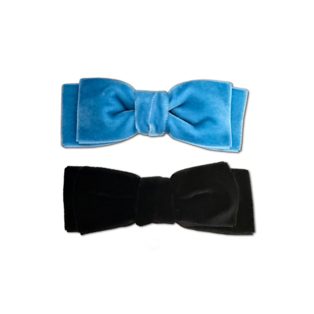 Double Velvet Bows, Black/French Blue Bundle Set