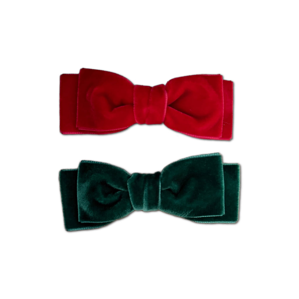 Double Velvet Bows, Ruby/Pine Bundle Set