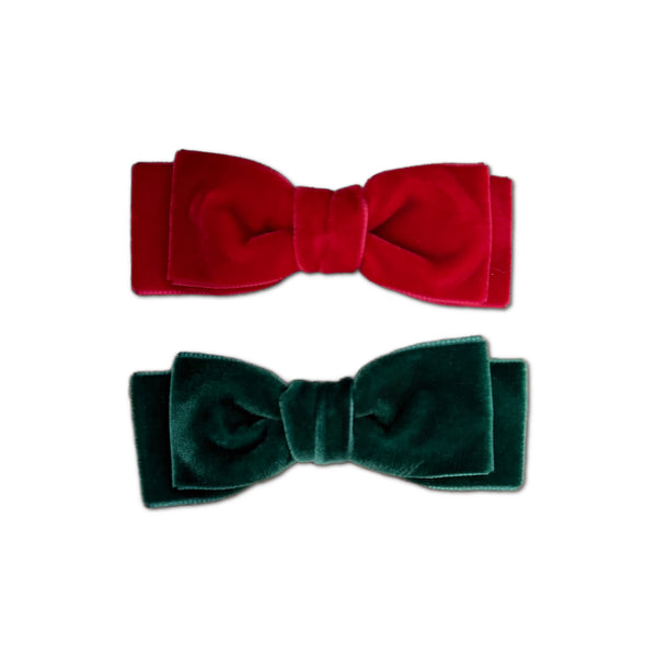 Double Velvet Bows, Ruby/Pine Bundle Set
