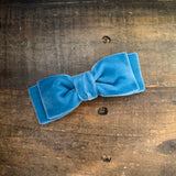 Double Velvet Bow, French Blue
