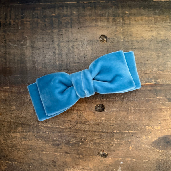 Double Velvet Bow, French Blue
