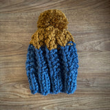 READY TO SHIP! Kids S, Colorblock Hat in Denim/Honey
