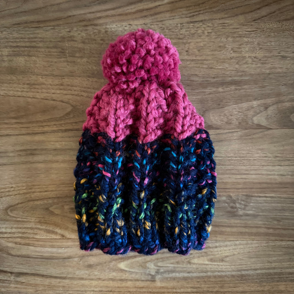 READY TO SHIP! Kids S, Colorblock Hat in Navy Rainbow/Bubblegum