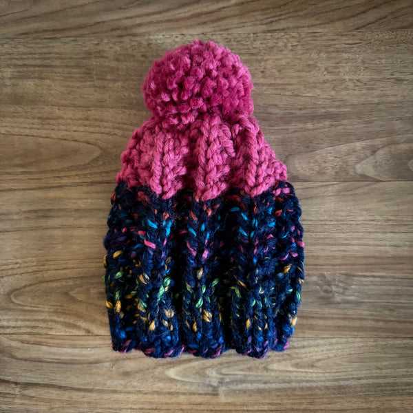 READY TO SHIP! Kids S, Colorblock Hat in Navy Rainbow/Bubblegum