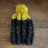 READY TO SHIP! Kids M, Colorblock Hat in Charcoal Rainbow/Mustard