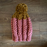 READY TO SHIP! Kids M, Colorblock Hat in Peachy Pink/Honey