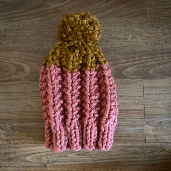 READY TO SHIP! Kids M, Colorblock Hat in Peachy Pink/Honey