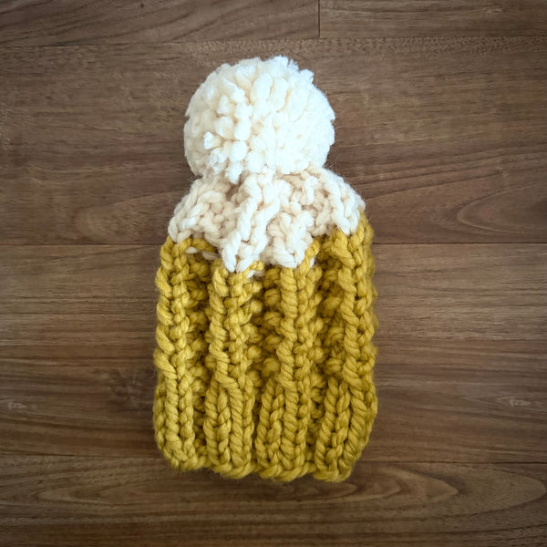 READY TO SHIP! Kids XS, Colorblock Hat in Mustard/Snow
