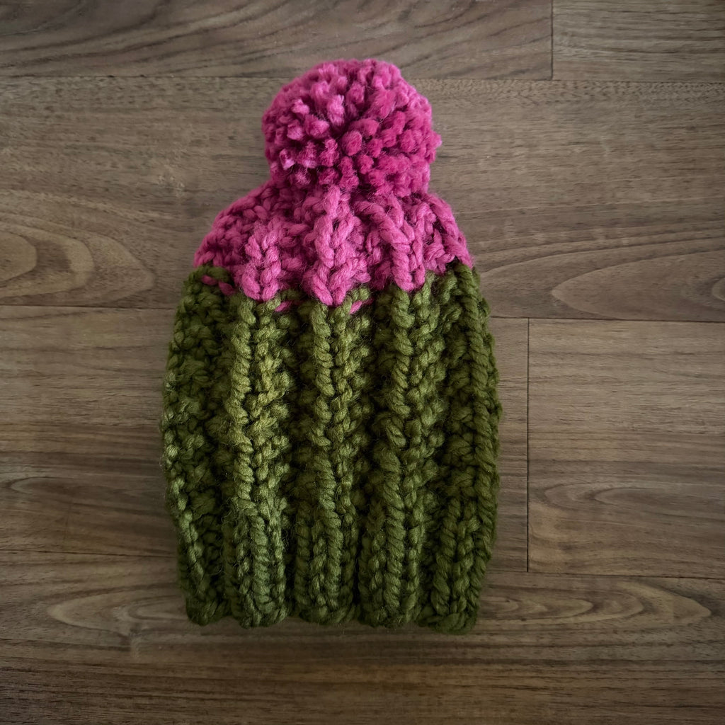 READY TO SHIP! Kids M, Colorblock Hat in Moss/Bubblegum