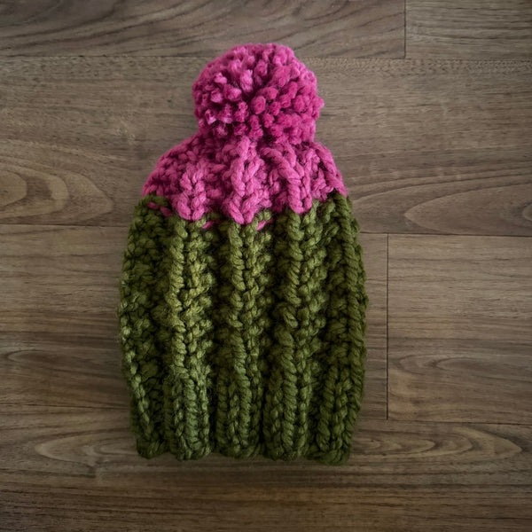 READY TO SHIP! Kids M, Colorblock Hat in Moss/Bubblegum