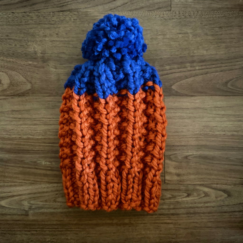 READY TO SHIP! Kids M, Colorblock Hat in Pumpkin/Cobalt