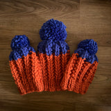 READY TO SHIP! Kids S, Colorblock Hat in Pumpkin/Cobalt