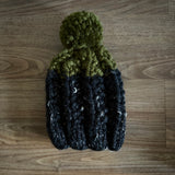 READY TO SHIP! Kids S, Colorblock Hat in Flecked Black/Moss