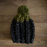 READY TO SHIP! Kids M, Colorblock Hat in Flecked Black/Moss
