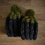 READY TO SHIP! Kids M, Colorblock Hat in Flecked Black/Moss