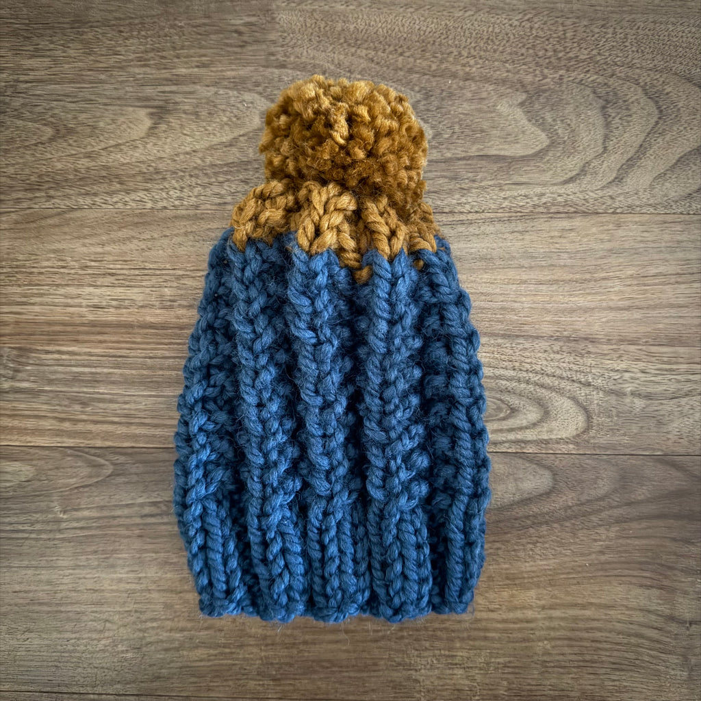 READY TO SHIP! Kids M, Colorblock Hat in Denim/Honey