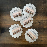 Embroidered Ribbon Bar Clips in Brown/Blush, set of 2