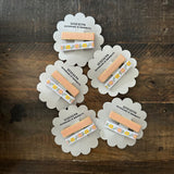 Embroidered Ribbon Bar Clips in Peach, set of 2