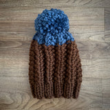 Ready to Ship! Adult Colorblock Knit Hat in Gingerbread/Denim