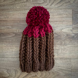 Ready to Ship! Adult Colorblock Knit Hat in Gingerbread/Cranberry