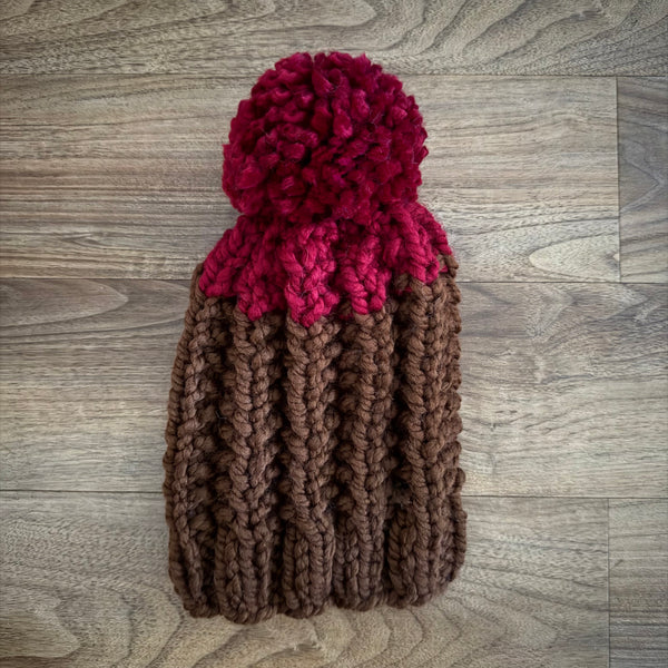 Ready to Ship! Adult Colorblock Knit Hat in Gingerbread/Cranberry