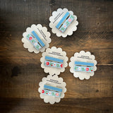 Embroidered Ribbon Bar Clips in Blue, set of 2