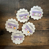 Embroidered Ribbon Bar Clips in Purple, set of 2