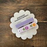 Embroidered Ribbon Bar Clips in Purple, set of 2