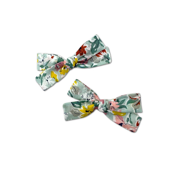 Skinny Ribbon Pigtail Bows, Liberty of London Sage Floral
