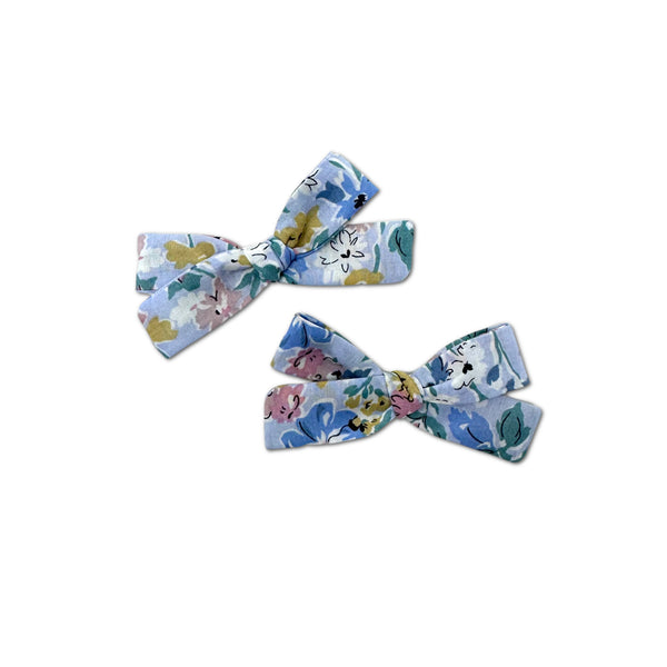 Skinny Ribbon Pigtail Bows, Liberty of London Periwinkle Floral