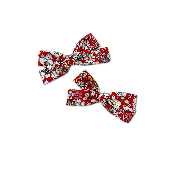 Skinny Ribbon Pigtail Bows, Liberty of London Red Floral