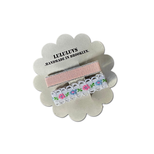Embroidered Ribbon Bar Clips in Blush, set of 2