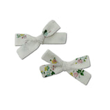Skinny Ribbon Pigtail Bows, Liberty Ivory Floral