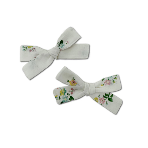 Skinny Ribbon Pigtail Bows, Liberty Ivory Floral