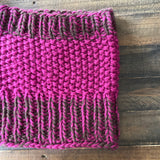 READY TO SHIP! Adult 100% Wool Hand Knit Cowl Scarf, Fuchsia/Chocolate