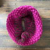 READY TO SHIP! Adult 100% Wool Hand Knit Cowl Scarf, Fuchsia/Chocolate