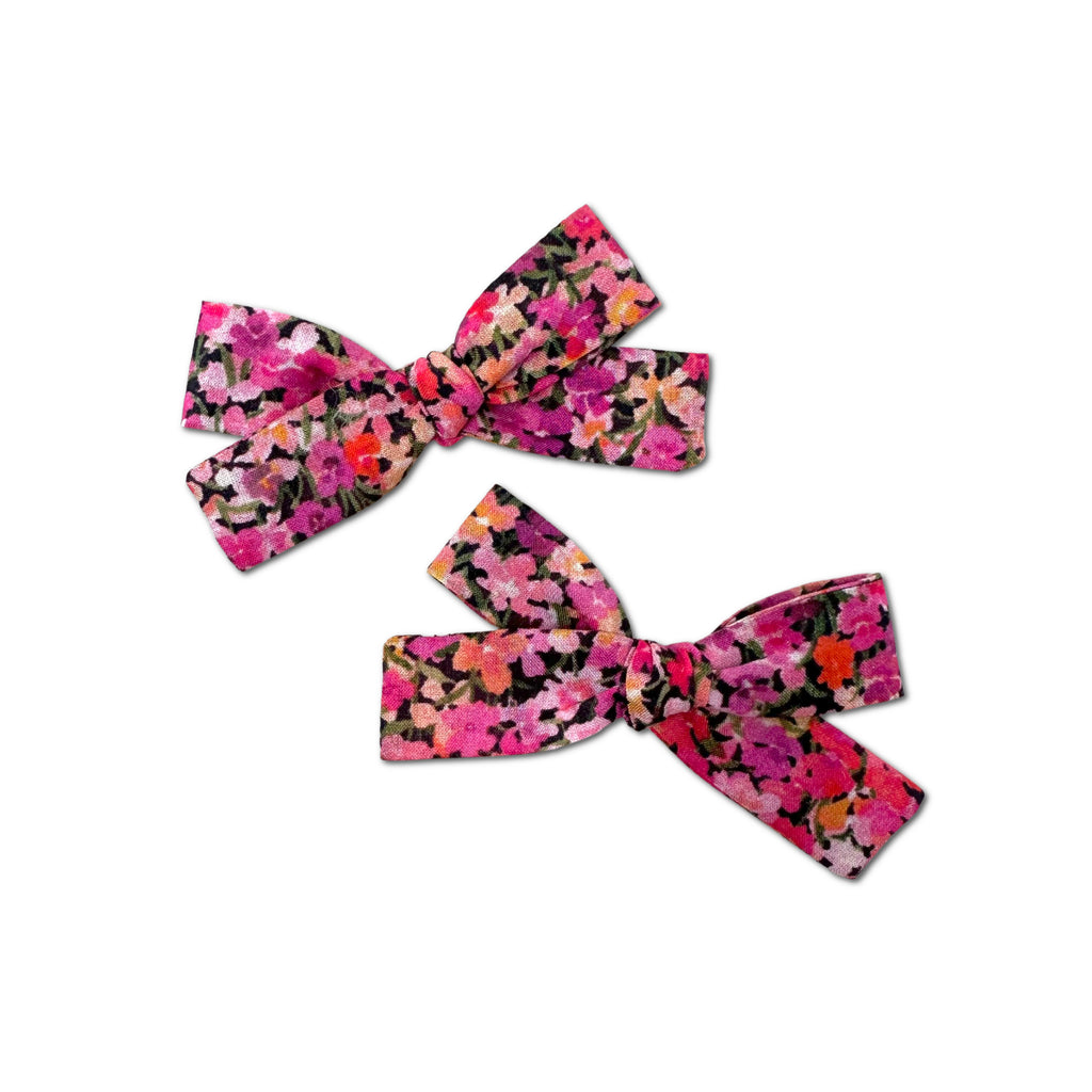 Skinny Ribbon Pigtail Bows, Liberty of London Hot Pink Floral