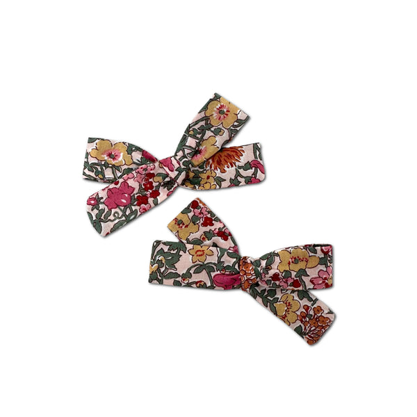 Skinny Ribbon Pigtail Bows, Liberty of London Blush Floral