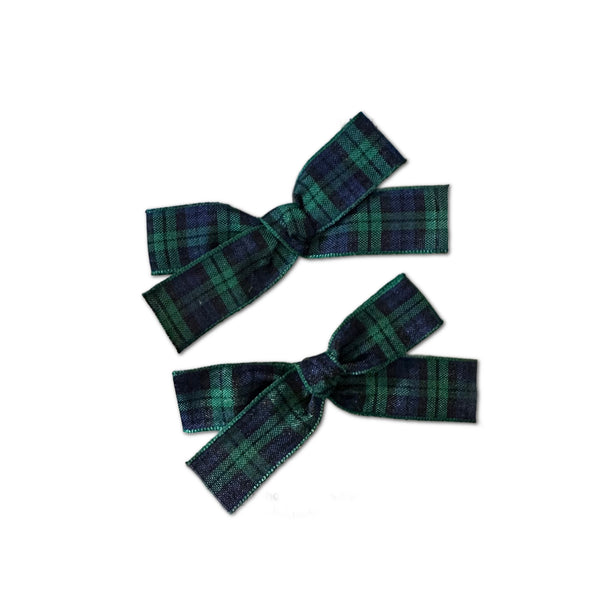 Holiday Plaid Pigtail Bows, Navy/Green Plaid