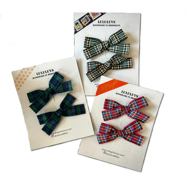 Holiday Plaid Pigtail Bows, Bundle Set