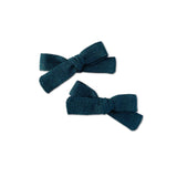 Skinny Ribbon Pigtail Bows, Evergreen
