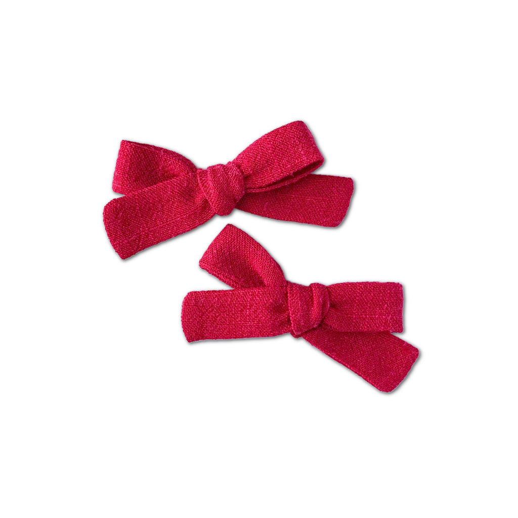 Skinny Ribbon Pigtail Bows, Red