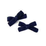 Skinny Ribbon Pigtail Bows, Navy