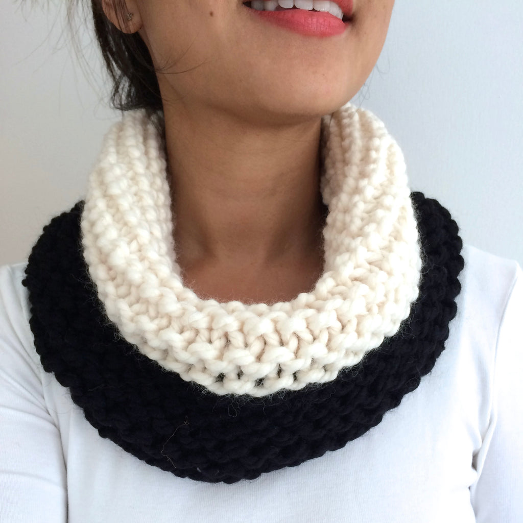 READY TO SHIP! Adult Alexa Colorblock Cowl Scarf, Black/Ivory