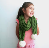 READY TO SHIP! Kid Mini Cameron Pompom Scarf, Grass/Ivory