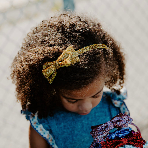 Glitter Bow Headband, Gold