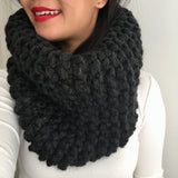 READY TO SHIP! Adult Naomi Extra Chunky Hand Knit Cowl Scarf, Charcoal