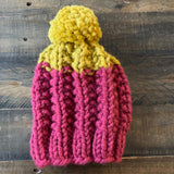 READY TO SHIP! Kids S, Colorblock Hat in Bubblegum/Mustard