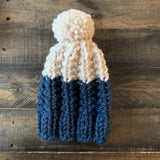 READY TO SHIP! Kids S, Colorblock Hat in Denim/Snow