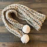 READY TO SHIP! Adult Cameron Pompom Hand Knit Scarf, Oat/Snow